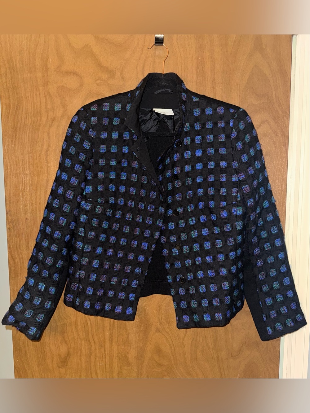 AKRIS Punto Womens Black Blue Check Tweed Lined Short Jacket Blazer - Size 10